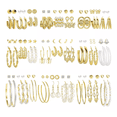 thumbnail image 1 of Pares Aretes Mujer Oro Pendientes Joyeria Largo Broquel, Color Dorado y Blanco 54 pares, 1 of 4