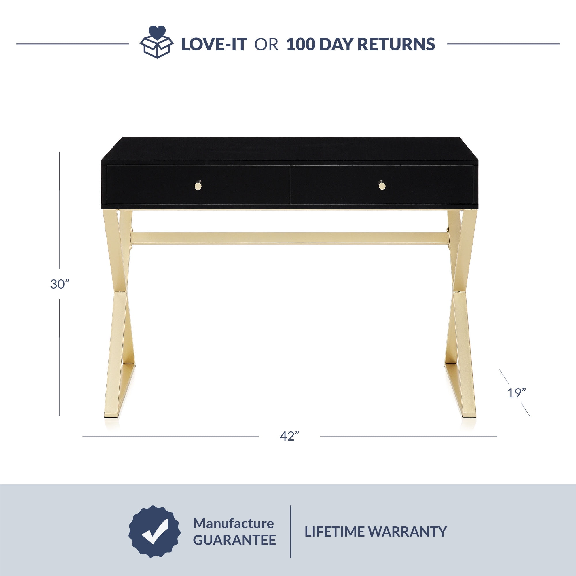 BELLEZE Vanity Table, Home Office Computer Desk - Ellena (Black)