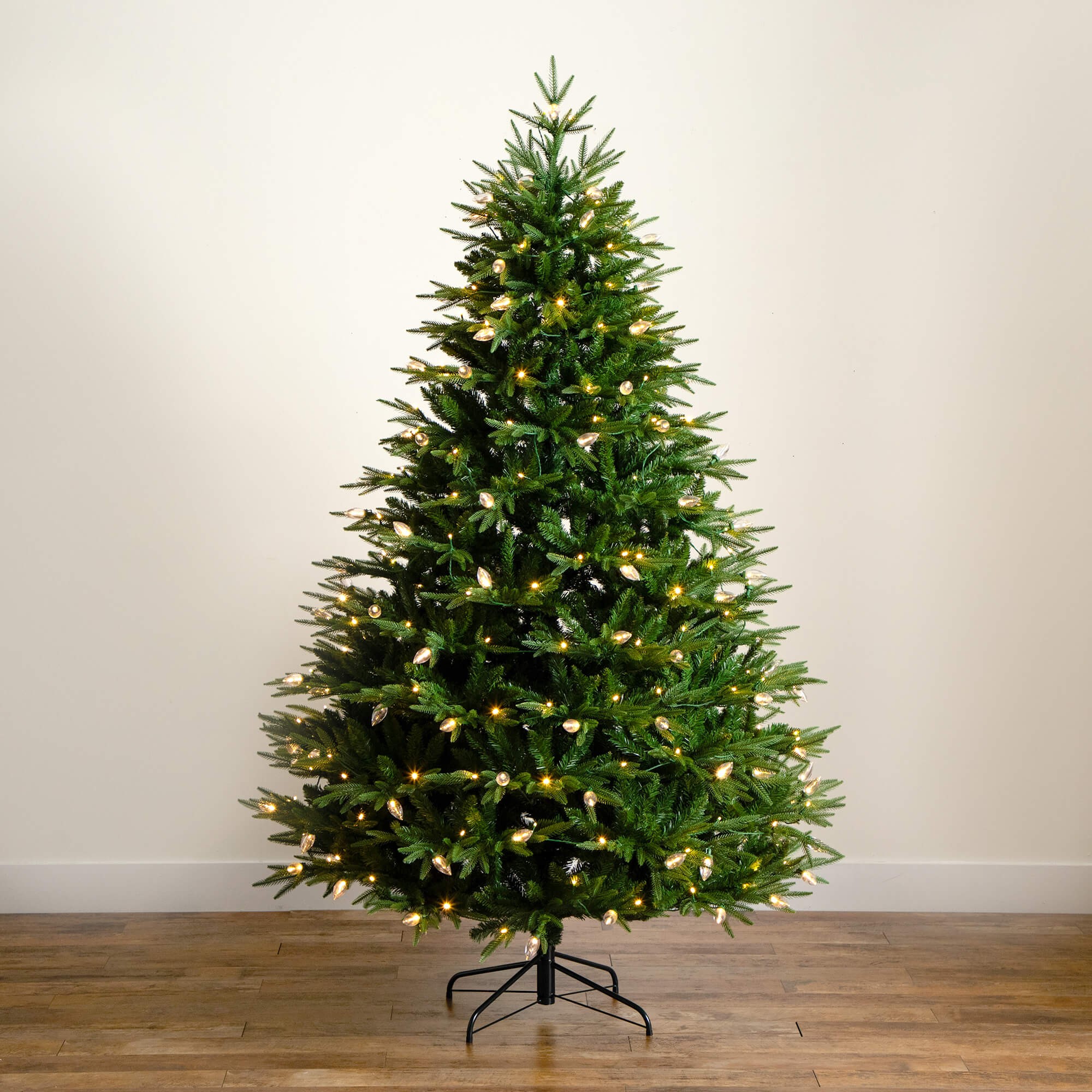 Nearly Natural 7ft. Pre-Lit Artificial Luxembourg Pine Christmas Tree with 340 Multicolored Traditional Bulb LED Lights