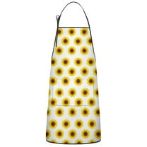 White Yellow Sunflower Pattern Apron-Garden Aprons for Women with Pockets-Cotton Linen Waterproof Kitchen Cooking Gardening Aprons Adjustable for Kitchen,Cooking,BBQ and Salon 33x27 Inch
