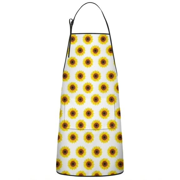 White Yellow Sunflower Pattern Apron-Garden Aprons for Women with Pockets-Cotton Linen Waterproof Kitchen Cooking Gardening Aprons Adjustable for Kitchen,Cooking,BBQ and Salon 33x27 Inch