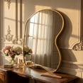 thumbnail image 2 of Fahomiss 28"x40" Gold Bathroom Wall Mirror, Irregular Curved Metal Framed Mirror, 2 of 10
