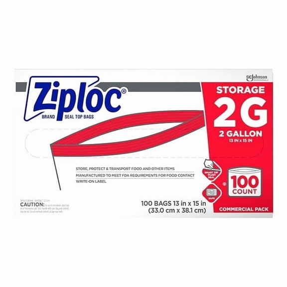 Ziploc Pinch & Seal Zipper Food Storage bags, 2 Gallon, 100 Ct