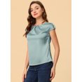 thumbnail image 3 of Unique Bargains Blouse Soyeuse à Manches Courtes pour Femmes Col Rond Plissé Décontracté Élégant, 3 of 5