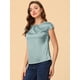 thumbnail image 3 of Blusa sedosa para mujer, cuello redondo, plisado, informal, elegante, superior Azul polvoriento S, 3 of 5