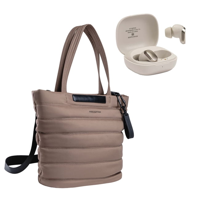 Combo bolso tote para laptop 13in COOL CAPITAL color café y Cherry audífonos TWS STF color arena