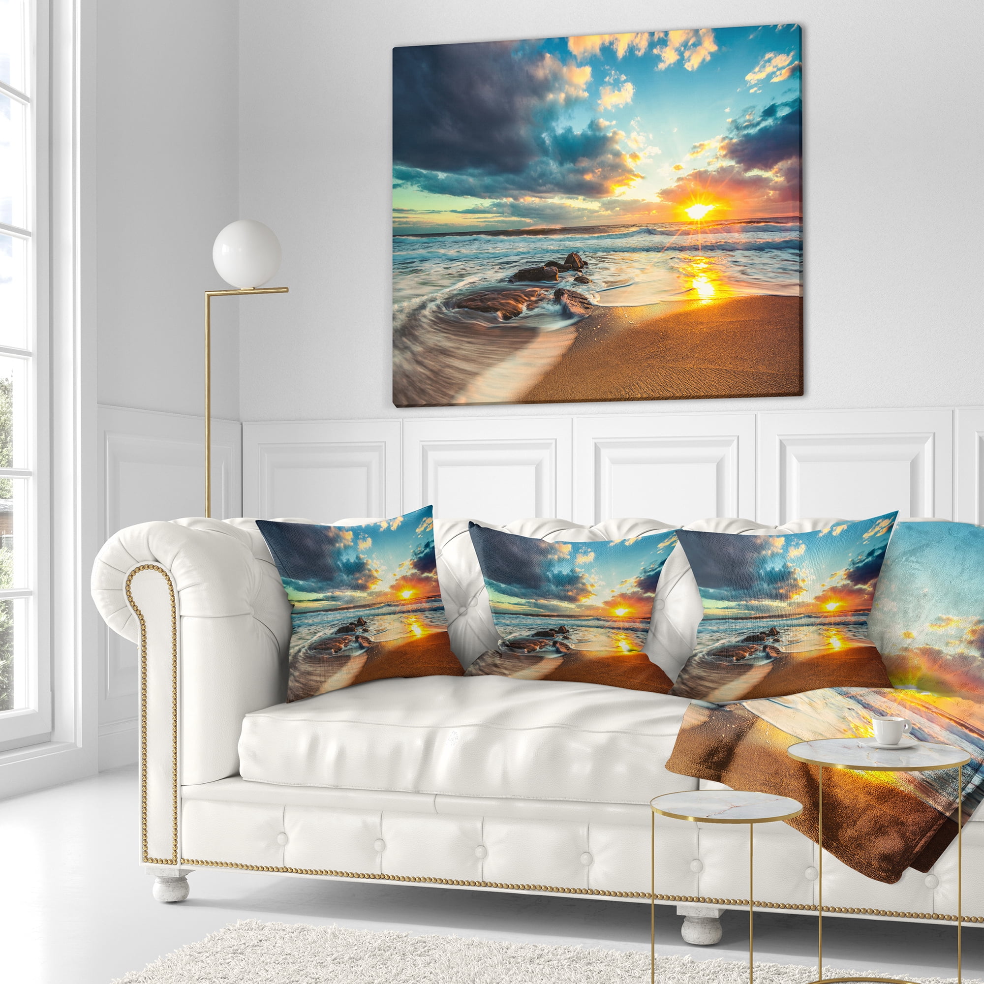 Designart Beautiful Cloudscape over the Sea - Modern Beach Throw Pillow - 18x18