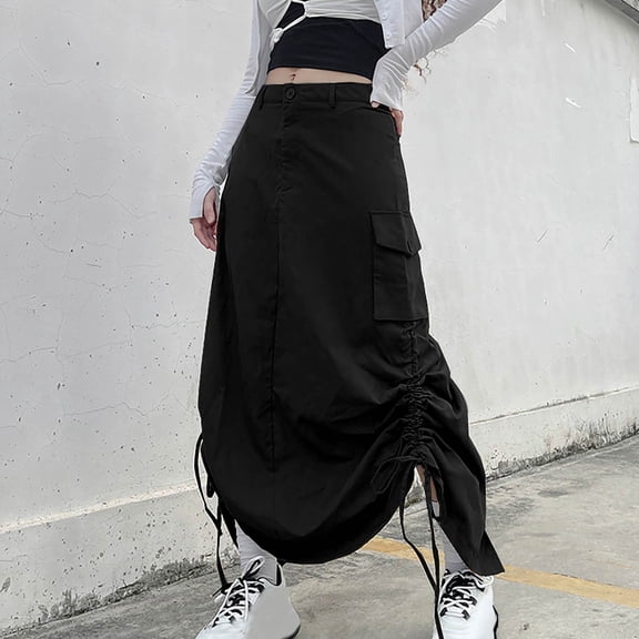 Women's Comfortable Casual Summer Attire Fashion Women Summer Button Pocket Casual High Waist Solid Long Zipper Skirt Favorite Daily Wear for Women
