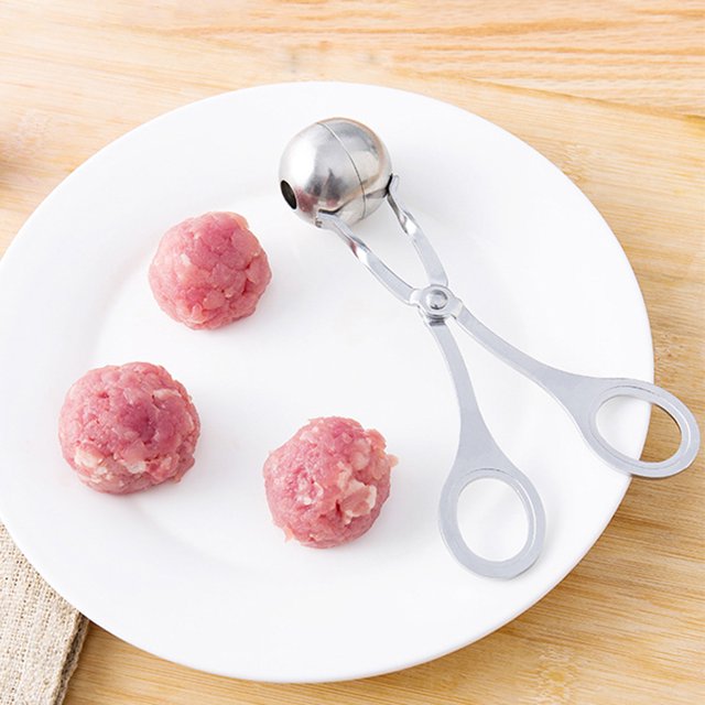 2 piezas de bolas de carne sin palo, pinzas de bola de carne de acero inoxidable, pinzas de hielo para hacer albóndigas, cuchara de masa para galletas para cocina XianweiShao 8390613905833