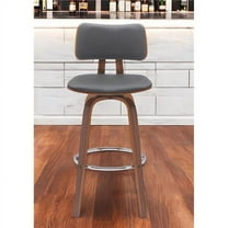 HomeRoots 534435 30 in. Gray & Wood Brown Faux Leather Swivel Low Back Bar Height Bar Chair, 250 lbs