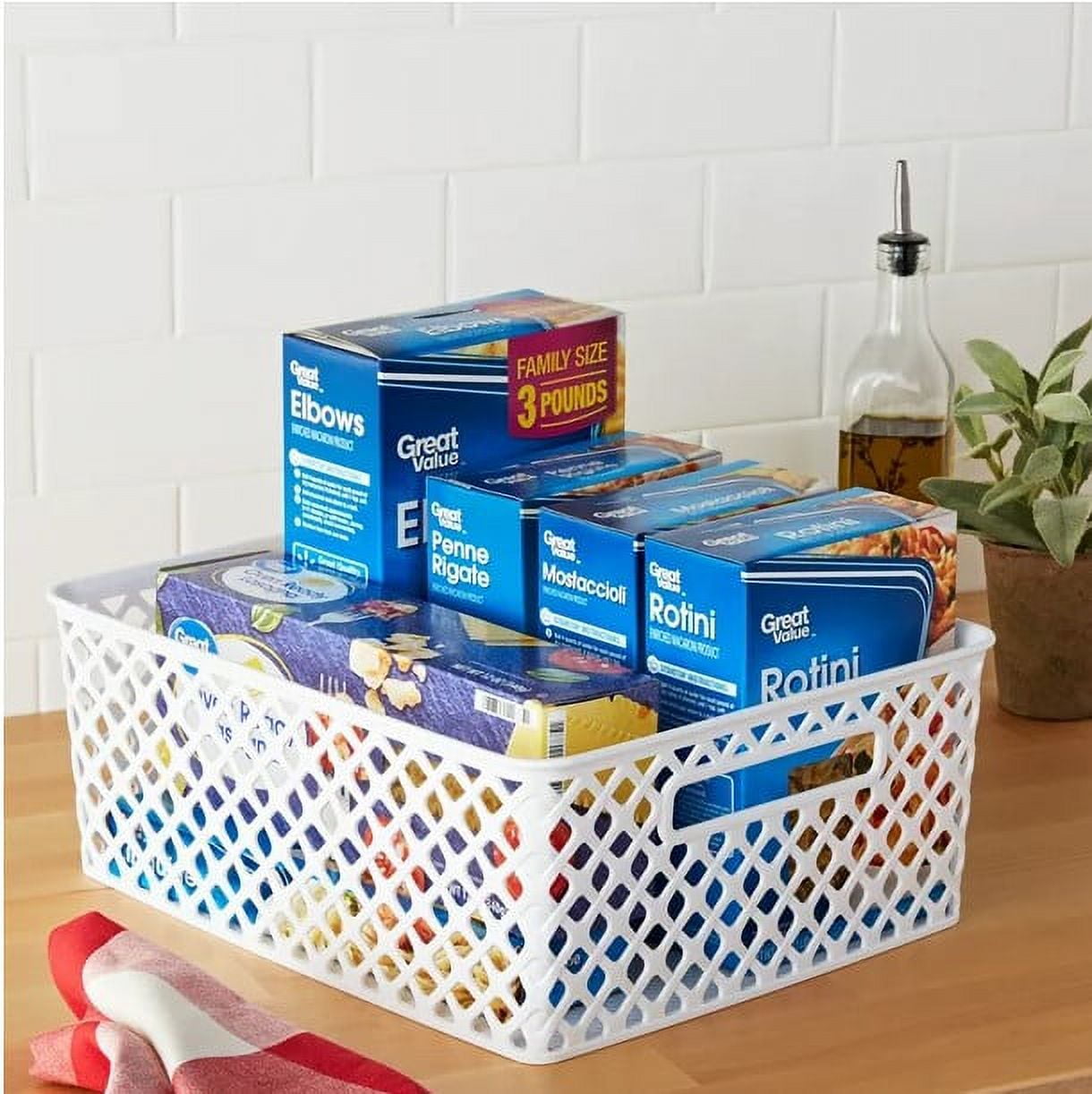 Mainstay Medium Deco Basket, White, Set of 3