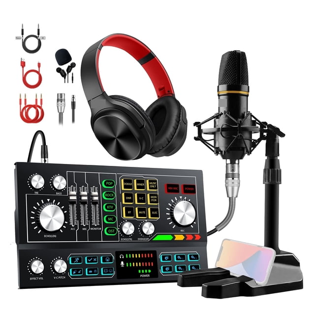Kit de Carte Son Interface Mixeur avec Microphone et Casque pour Diffusion en Direct