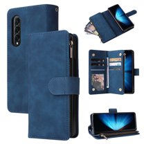 Dteck Compatible with Samsung Galaxy Z Fold4 Wallet Case,Premium PU Leather Zipper Flip Folio Wallet Magnetic Closure Built-in Kickstand Protective Cover,Blue