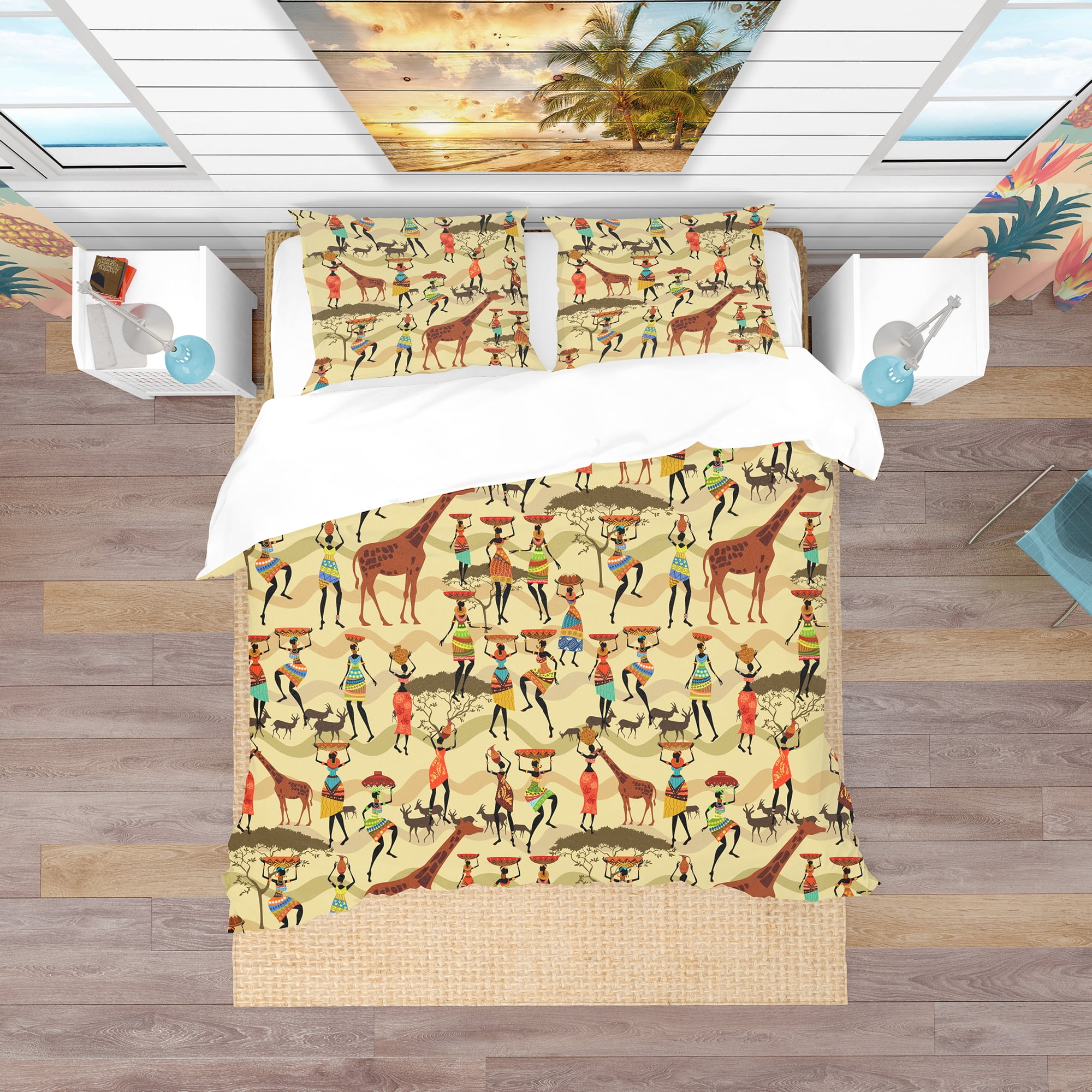 Designart 'Texture with African Women' Tropical Duvet Cover Set
