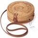 thumbnail image 2 of Bolso de ratán redondo tejido a mano para mujer, bolso de playa de paja, bolso de hombro bohemio, correas de cuero para el hombro, elegante Natural Petmoko A93, 2 of 7