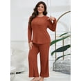 thumbnail image 3 of ValueVibe Plus Size Pajama Sets for Women Long Sleeve Lounge Sets 2 Piece Crew Neck Loungewear with Chest Pocket, Brick Red 1XL, 3 of 8