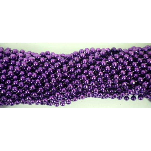 Mardi Gras 33 Pouces Perles Rondes Métalliques Violettes - 6 Douzaines (72 Colliers) - Couleur Vibrante, Construction Durable, Parfait pour Parades, Bals de Mascarade, Célébrations de Carnaval et Fêtes de Costume