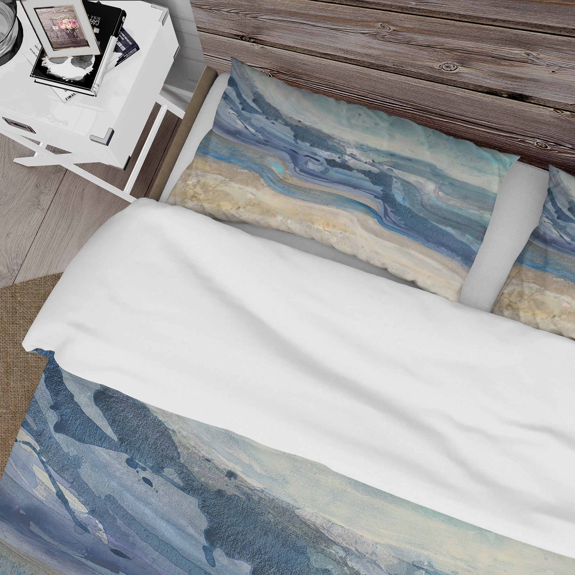 Designart 'Coast Blue Sea Waves Watercolour' Traditional Duvet Cover Set