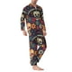 thumbnail image 2 of Fotbe Skulls and Flowers Pijama de Hombre con Estampado de Manga Larga, Conjunto de 2 Piezas, Ropa de Dormir Suave y Cómoda con Bolsillos-Small, 2 of 7