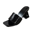 thumbnail image 3 of Gpaecead Women Metallic Ribbed Strap Chunky Heel Mules Square Toe Sparkly Plus Size Spring Summer Party Elegant Shoes,Black, 3 of 8