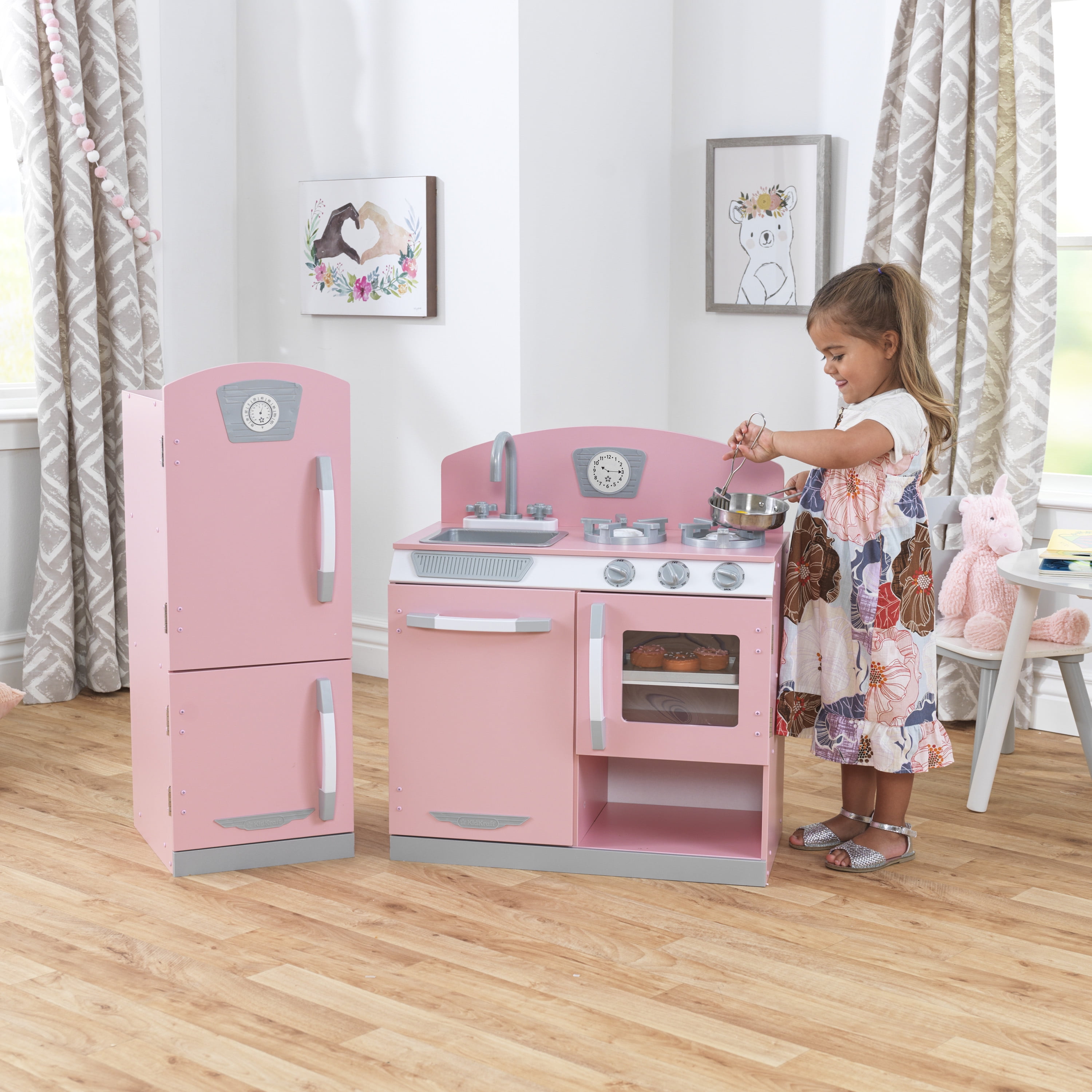 KidKraft Retro Wooden Play Kitchen and Refrigerator 2Piece Set with