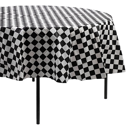 White Checd Round Table Covers, Round Black Tablecloth