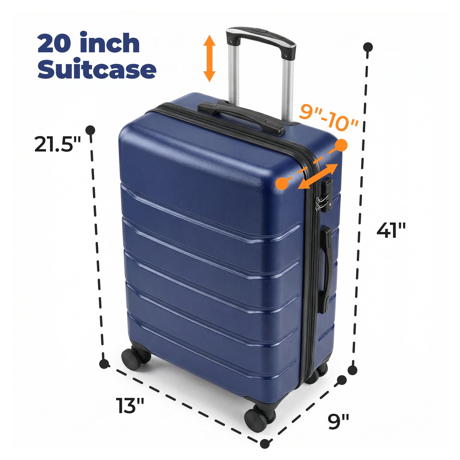 Alvantor 20-28 inch Luggage, Expandable Hardside Suitcase with Spinner Wheels, Blue,Black