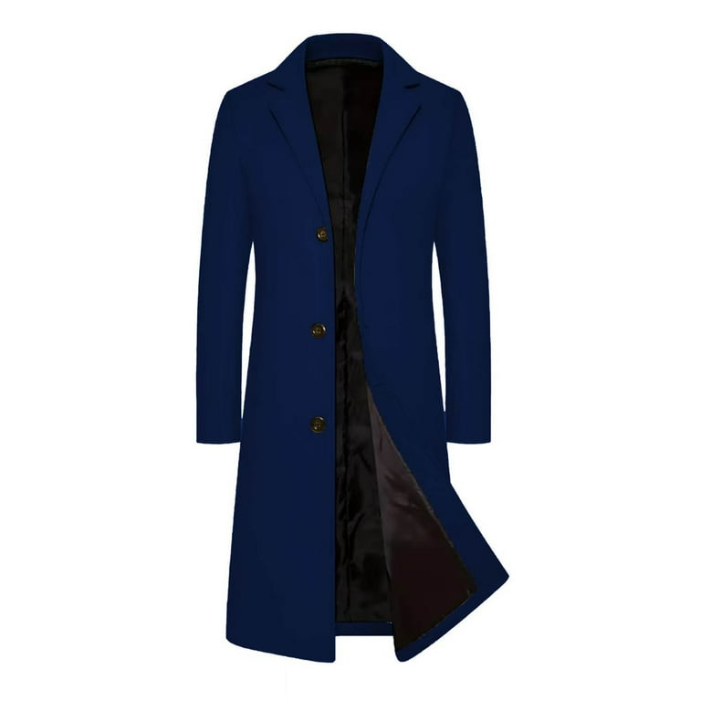 Men's Long Trench Coats Classic Winter Coat Single Breasted Jacket