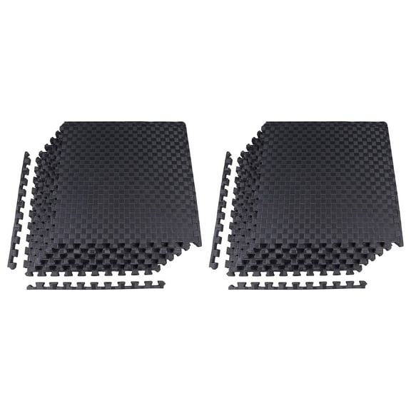 BalanceFrom 2-Pack 6 Ct. 24”x24” Interlocking Foam Puzzle Exercise Mat, 1” Thick, Black