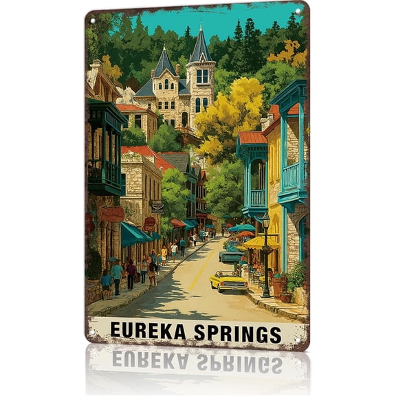 Funny Metal Wall Sign Eureka Springs Arkansas Hills Poster Art Tin Sign for Home Man Cave Office Bedroom Decor 8x12 Inch