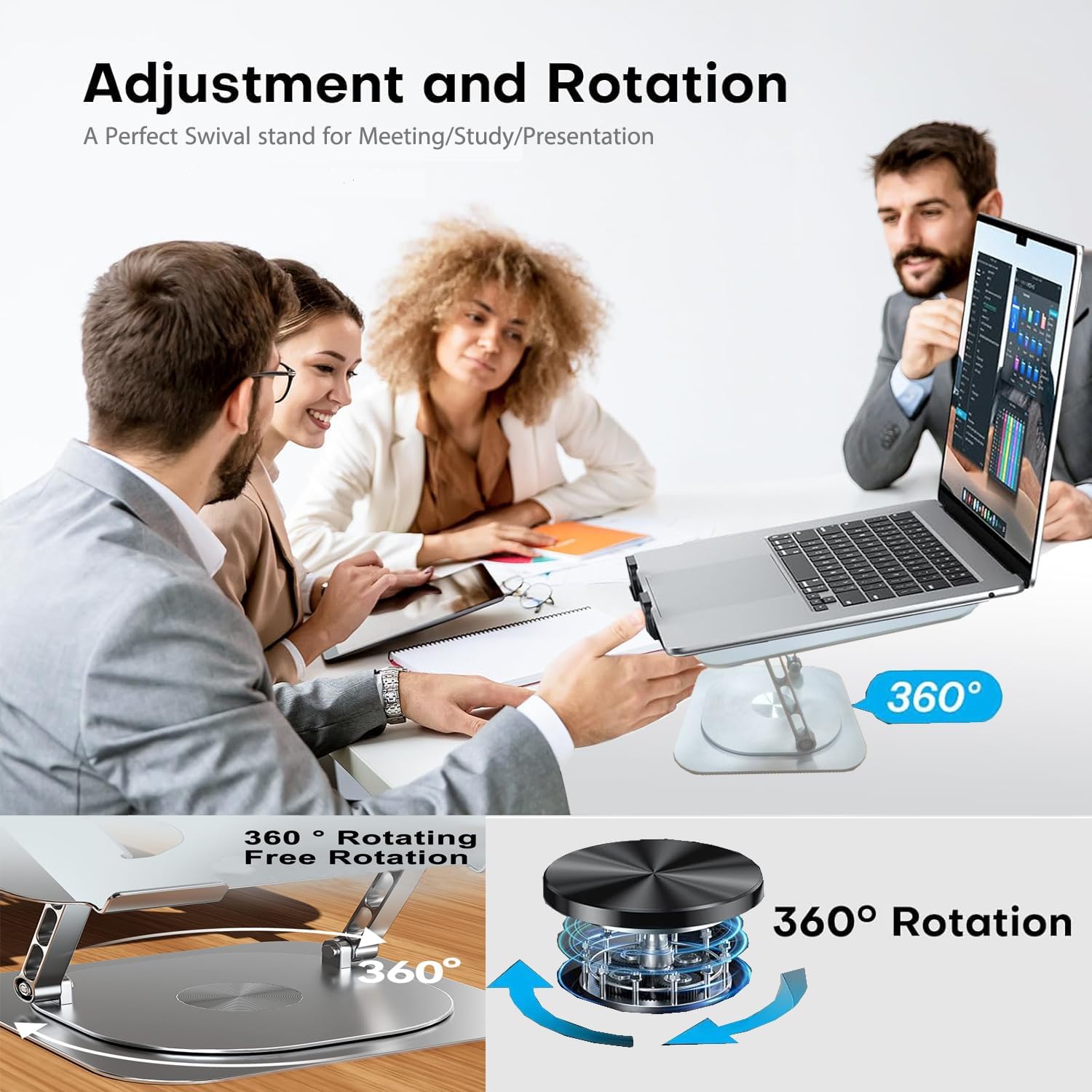 Laptop Stand Fan with 360 Rotating Swival Base, 10inch Riser Height Adjustable for Typing Keyboard, Aluminum Ergonomic Strong Holder 22LBS, for Heavy Notebook 10 12 14 15 17Inch (MacBook)