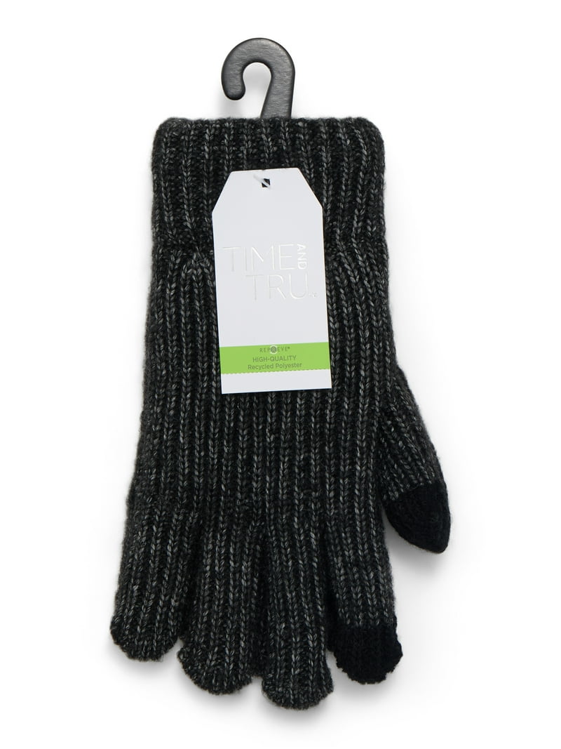 Time and Tru Women's Tech Touch Lined Rib Gloves, Knit, One Size