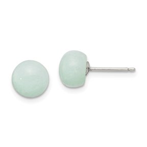 Diamond2Deal 925 Sterling Silver Rhod-Pltd 8-8.5mm Button Amazonite Post Earrings for Women
