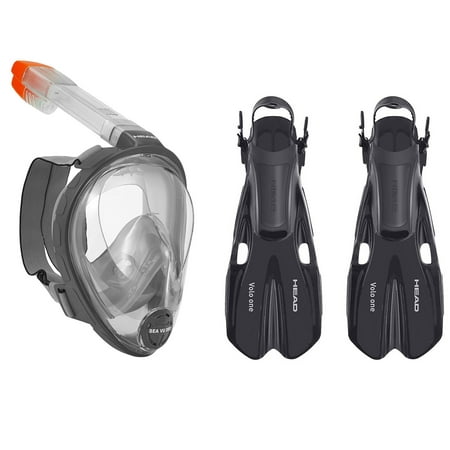 Head Sea VU Full Face Gray Snorkeling Mask, X Small & Black Scuba Fins,