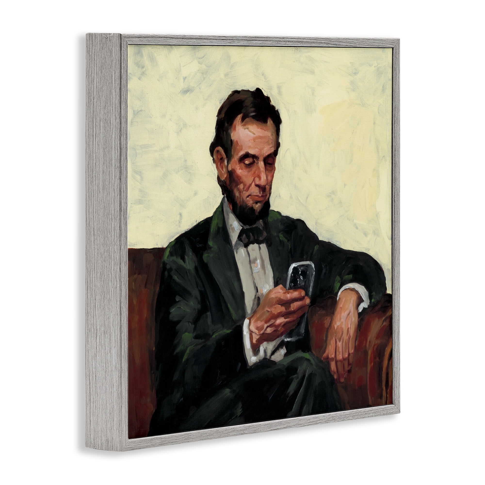 Stupell Industries Abe with Cellphone Gray Framed Giclee Art, design by Studio Bautista