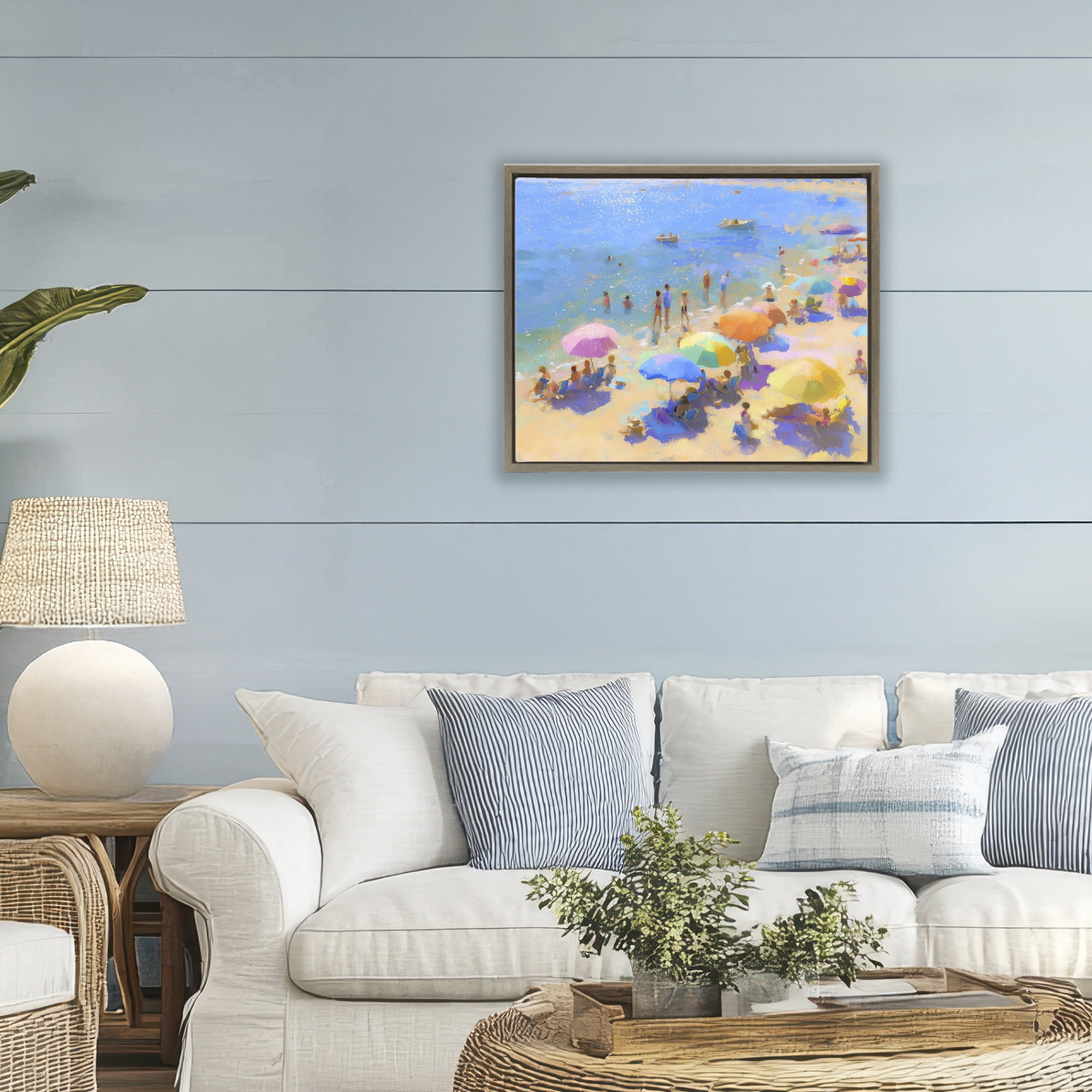 Stupell Industries Colorful Day at Beach Brown Framed Floater Canvas Wall Art, design by LSR Design Studio