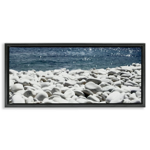 Stupell Industries Greek Pebbles Shore Landscape & Nature Photography Black Floater Framed Canvas Art Print Wall Art, 25 x 11