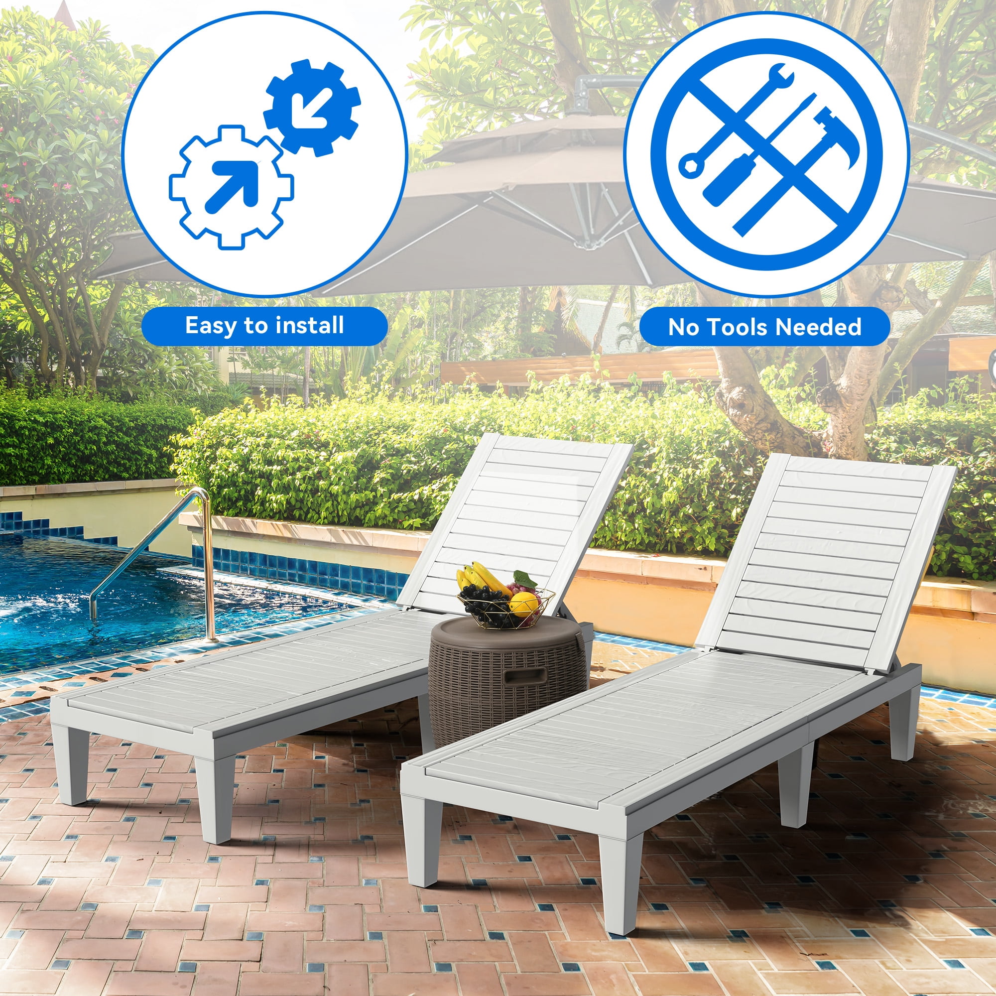Uforic Outdoor Chaise Lounge Chair, Lightweight Patio Lounger with Adjustable Backrest