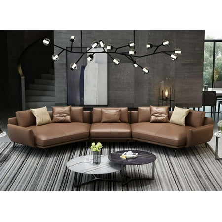 Premium Italian Leather Russet Brown Sectional Venere EUROPEAN FURNITURE Modern