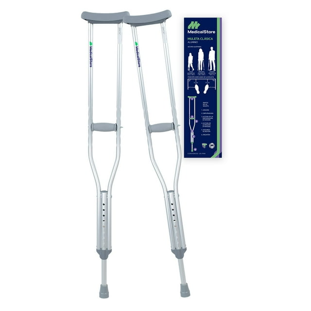 Juego De 2 Muletas Axilares de Aluminio Premium Medical Store Soporta hasta 135 Kilos