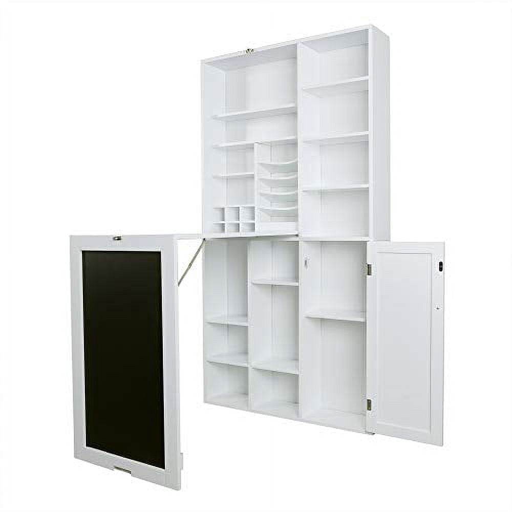 Utopia Alley Collapsible Fold Down Desk Table with Large Storage Cabinet  & Bottom Shelves - Convertible Foldable Desk Furniture with Chalkboard Wall - Computer Desk with Storage - White