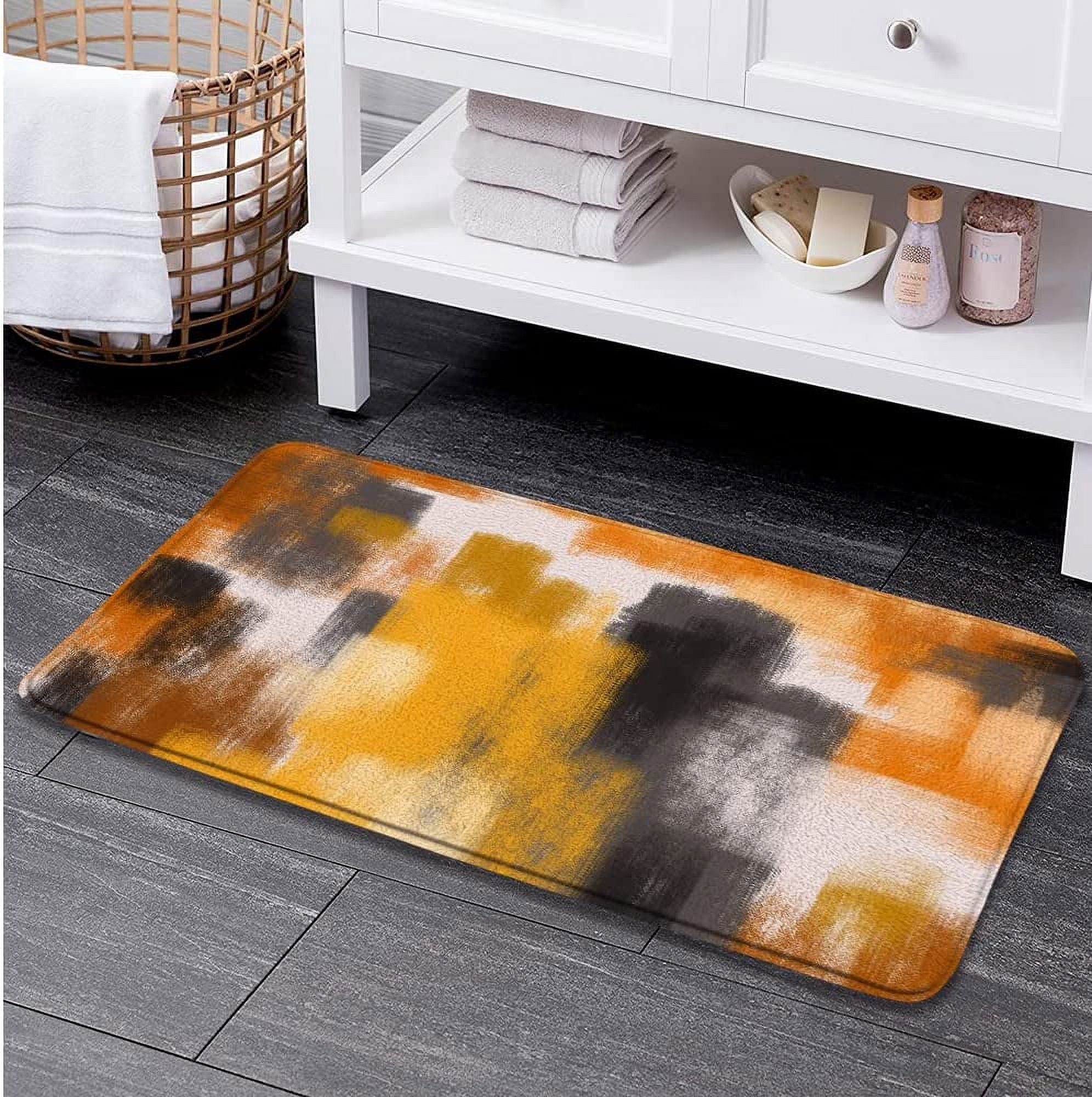 Grey and Orange Bath Mats for Bathroom Abstract Brush Strokes Style Modern Brush Marks Grunge Colorful Memory Foam Flannel Bath Floor Rugs for Kitchen Bathtub Laundry 23.6 x 15.7 Inch