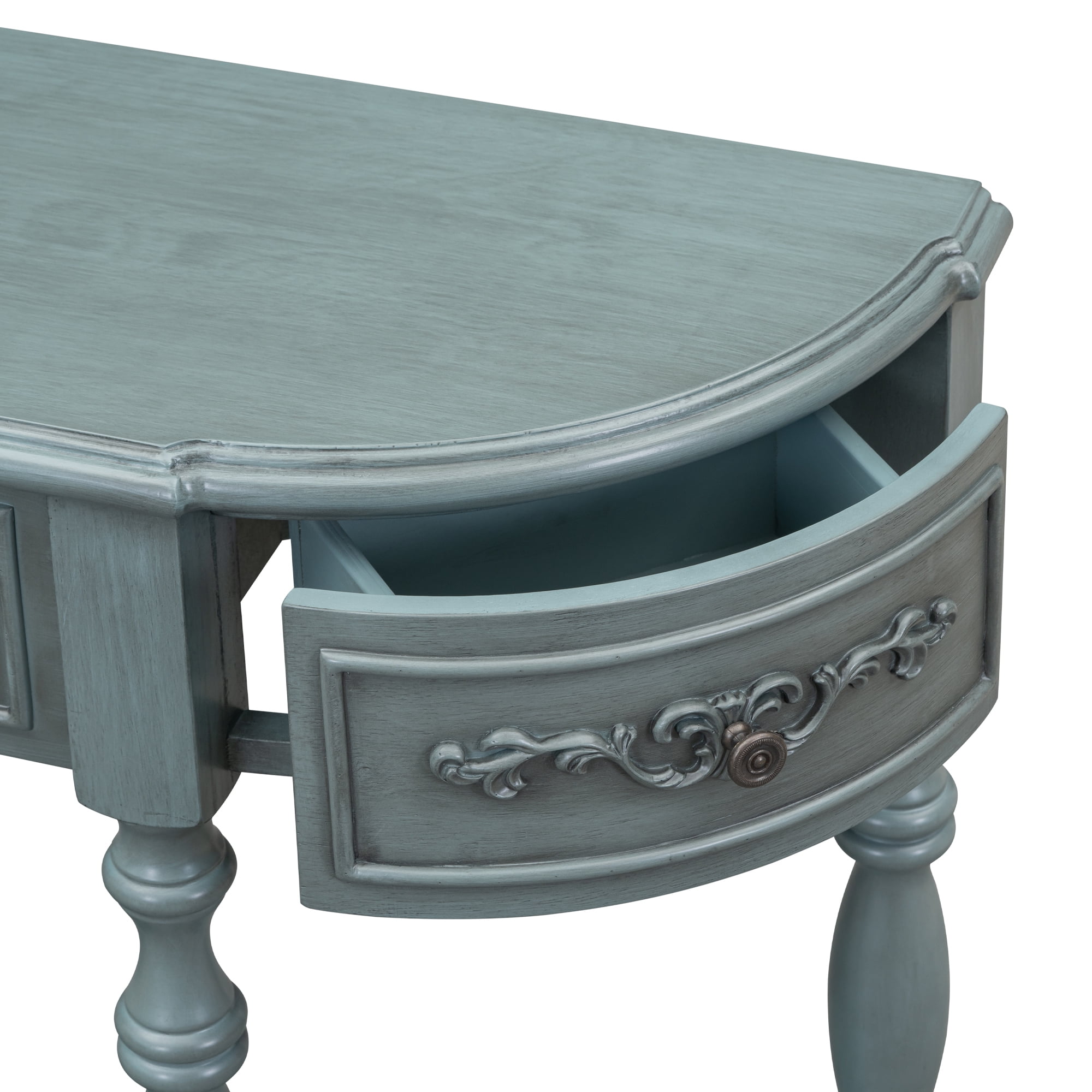 EUROCO 52" Longer Curved Console Table, Half Moon Sofa Table Entry Table with 4 Drawers,1 Open Shelf and Solid Wooden Frame for Living Room,Entryway,Hallway,Antique Blue