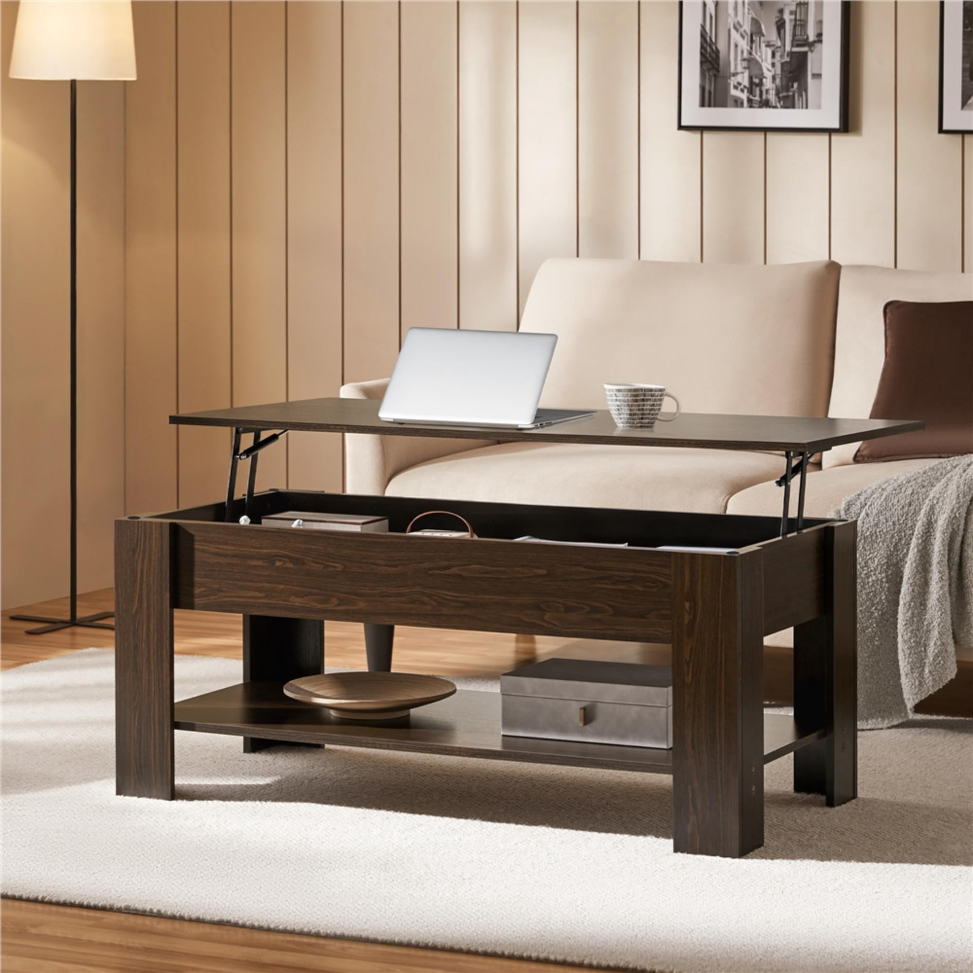 Alden Design Modern 47.5" Wood Lift Top Coffee Table with Lower Shelf for Living Room, Espresso