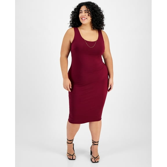 Trendy Plus Size Sleeveless Bodycon Midi Dress Trophy Red 1X