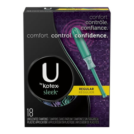 U by Kotex Sleek Tampons, Regular Absorbency, Unscented, 18 Count