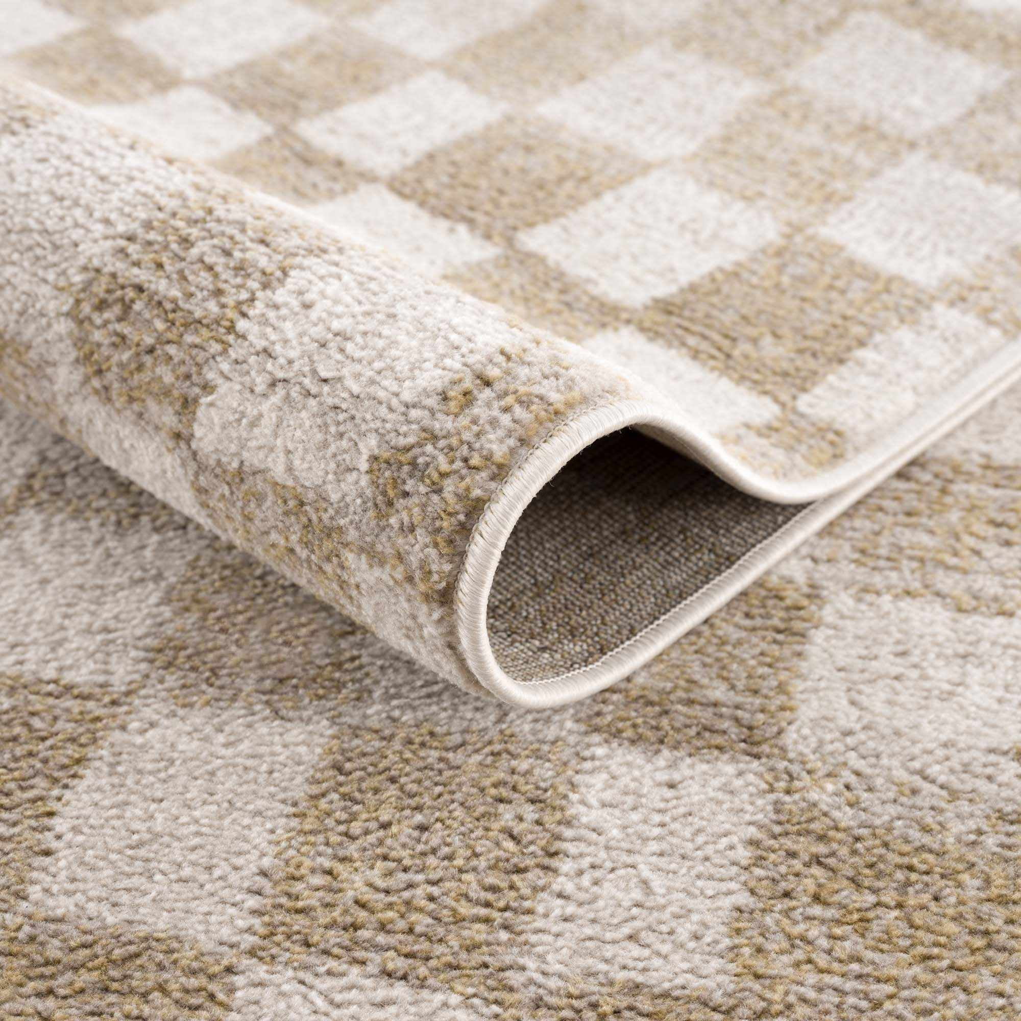 Hauteloom Pertek Modern Checkered Runner Rug - Modern Geometric Carpet for Hallway, Kids Room, Nursery - Bohemian Boho Carpet - Cream, Gold - 2'7" x 10'