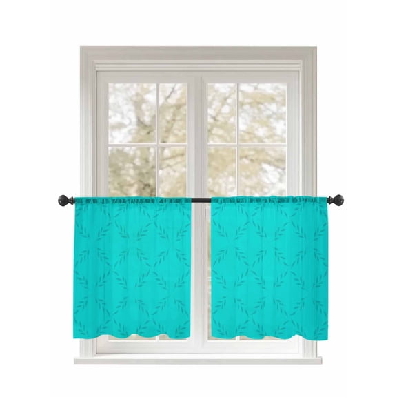 White Diamond Lattice Sheer Curtains 2 Panels Set Turquoise Retro Plaid Texture Lihgt Filtering Rod Pocket Voile Drape, Semi Sheer Window Curtains for Bedroom Living Room, 52"x54"
