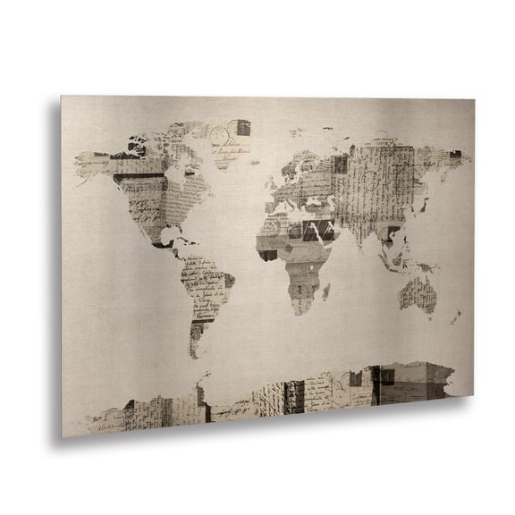 Trademark Fine Art "Postcard World Map" Brushed Aluminum Wall Art Art by Michael Tompsett 16" x 22"