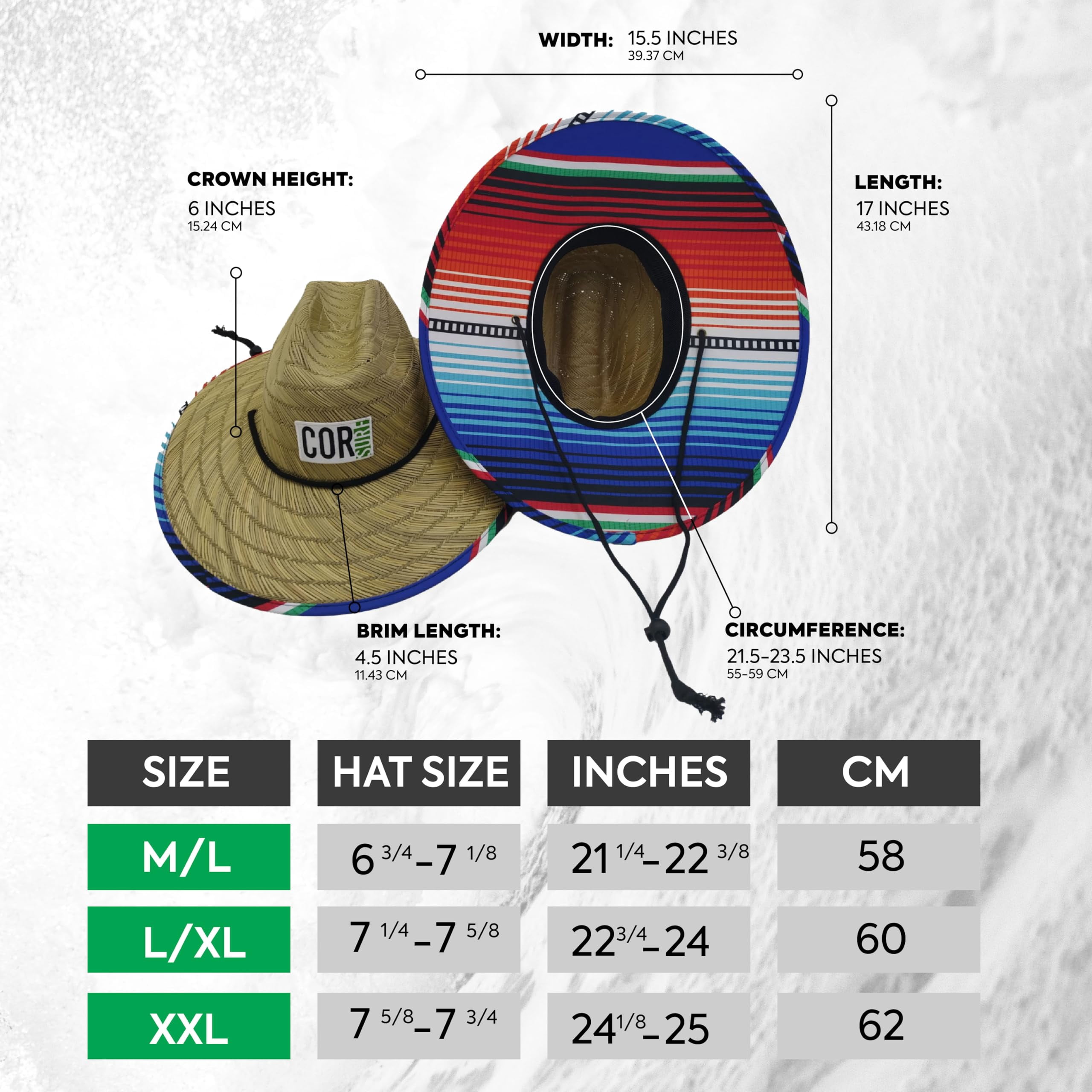 Straw Beach Hat - UPF 50+ Cotton Patriotic Under Brim Lifeguard - Drawstring Fit - Large